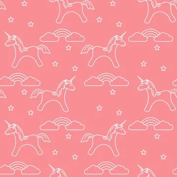 Pattern with magic unicorn, stars, clouds, rainbow 스톡 일러스트
