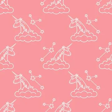 Pattern with magic unicorn, stars, clouds. イラスト素材