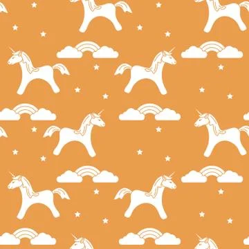Pattern with magic unicorn, stars, clouds, rainbow Stockillustratie
