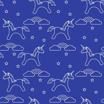 Pattern with magic unicorn, stars, clouds, rainbow イラスト素材