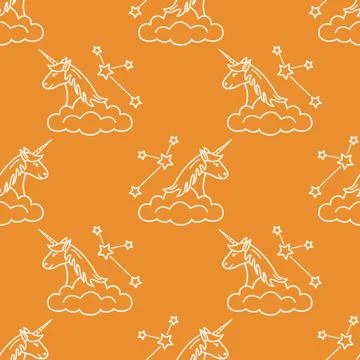 Pattern with magic unicorn, stars, clouds. Stock Illustration