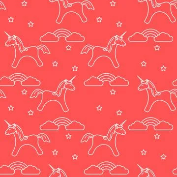 Pattern with magic unicorn, stars, clouds, rainbow Stock Illustration