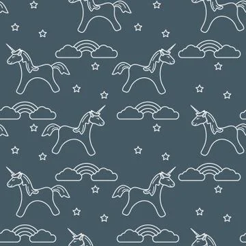 Pattern with magic unicorn, stars, clouds, rainbow Stockillustratie