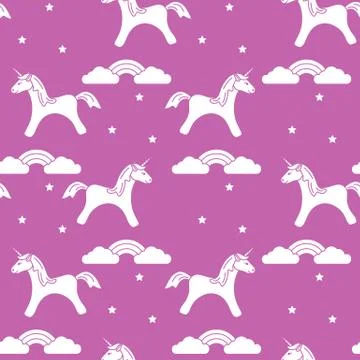 Pattern with magic unicorn, stars, clouds, rainbow Illustrazione stock