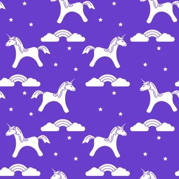 Pattern with magic unicorn, stars, clouds, rainbow Stock Illustration