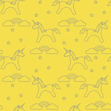 Pattern with magic unicorn, stars, clouds, rainbow 스톡 일러스트