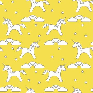 Pattern with magic unicorn, stars, clouds, rainbow Illustrazione stock