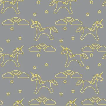 Pattern with magic unicorn, stars, clouds, rainbow イラスト素材