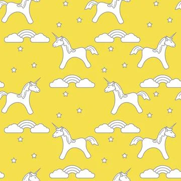 Pattern with magic unicorn, stars, clouds, rainbow Illustrazione stock