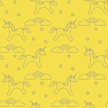 Pattern with magic unicorn, stars, clouds, rainbow Stockillustratie