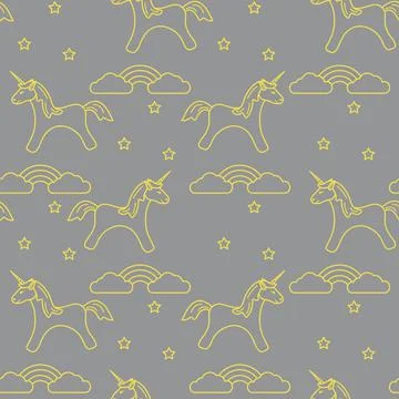Pattern with magic unicorn, stars, clouds, rainbow イラスト素材
