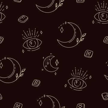 Pattern with magical symbols of boho esotericism mystical hand-drawn elements Illustrazione stock