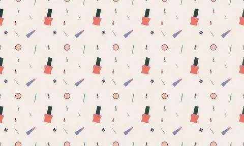 Pattern of makeup items and beauty products on cream background Иллюстрация