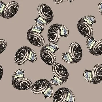 Pattern makeup pocket mirror sketch hand drawn Stock Illustration