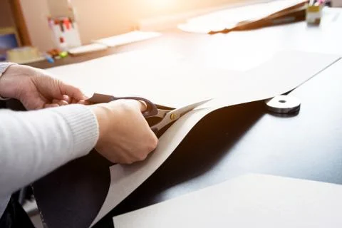Pattern making process. Fabric industry production line. Textile factory. Stock Photos