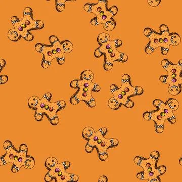 Pattern man gingerbread sketch hand drawn Stock Illustration