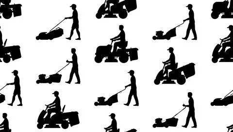 Pattern with Man with lawnmower Stock Illustration