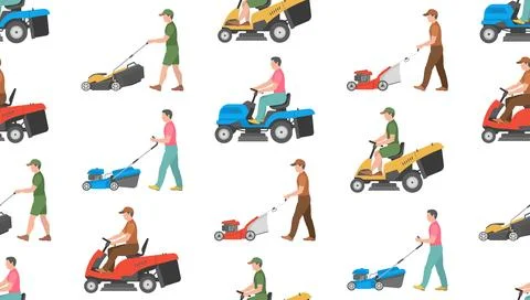 Pattern with Man with lawnmower Stock Illustration