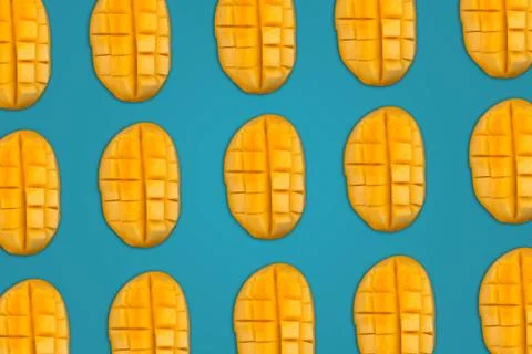 Pattern of Mango fruit slice on Sea green background, Multani Chaunsa 写真素材