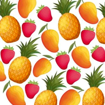 Pattern of mangoes with strawberries and pineapples 스톡 일러스트