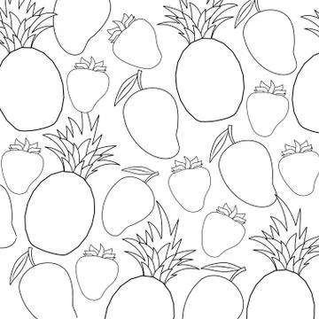 Pattern of mangoes with strawberries and pineapples 스톡 일러스트