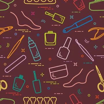 Pattern of manicure and pedicure tools and products for beauty and care. Stock Illustration