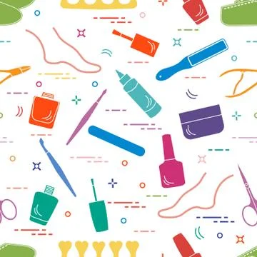 Pattern of manicure and pedicure tools and products for beauty and care. Illustrazione stock