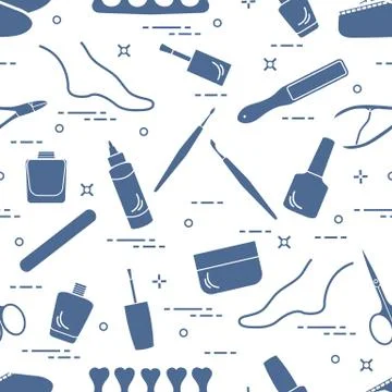 Pattern of manicure and pedicure tools and products for beauty and care. Stock Illustration