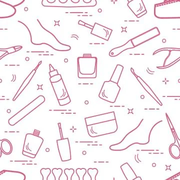 Pattern of manicure and pedicure tools and products for beauty and care. Stock Illustration