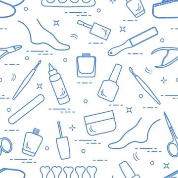 Pattern of manicure and pedicure tools and products for beauty and care. Illustrazione stock