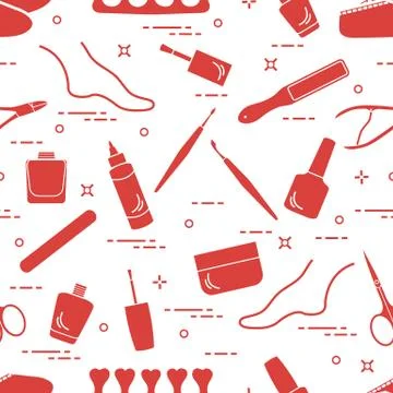 Pattern of manicure and pedicure tools and products for beauty and care. Stock Illustration