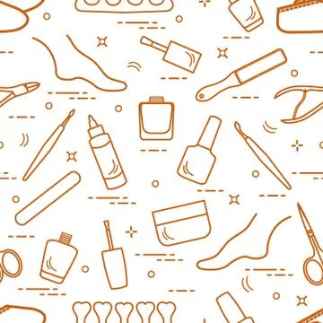 Pattern of manicure and pedicure tools and products for beauty and care. Stock Illustration