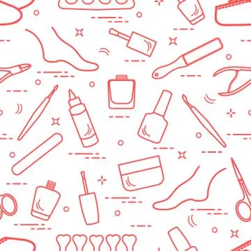Pattern of manicure and pedicure tools and products for beauty and care. Stock Illustration