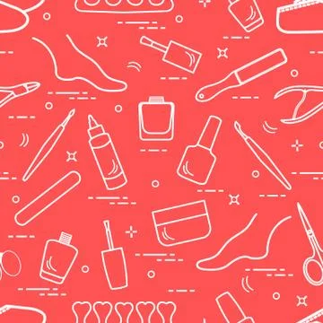 Pattern of manicure and pedicure tools and products for beauty and care. Stock Illustration