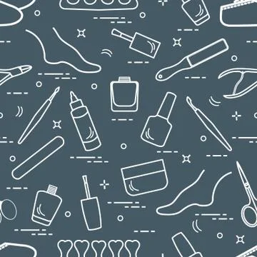 Pattern of manicure and pedicure tools and products for beauty and care. Illustrazione stock