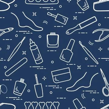 Pattern of manicure and pedicure tools and products for beauty and care. Stock Illustration