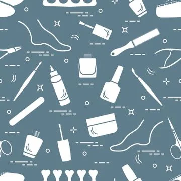 Pattern of manicure and pedicure tools and products for beauty and care. Stock Illustration