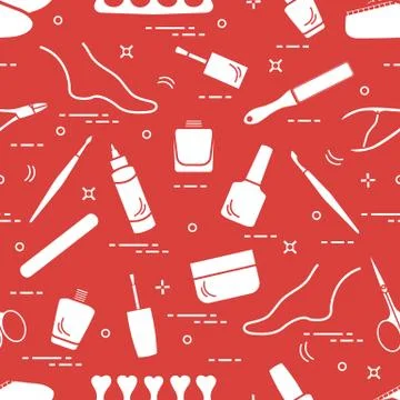 Pattern of manicure and pedicure tools and products for beauty and care. Illustrazione stock