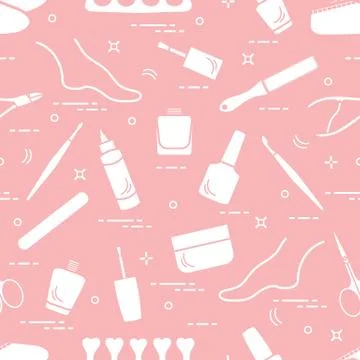 Pattern of manicure and pedicure tools and products for beauty and care. Illustrazione stock