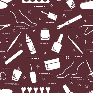 Pattern of manicure and pedicure tools and products for beauty and care. Illustrazione stock