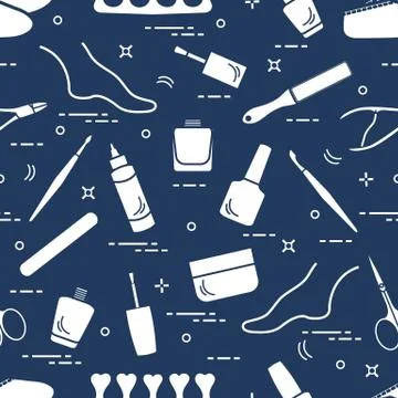 Pattern of manicure and pedicure tools and products for beauty and care. Stock Illustration