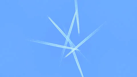 A pattern of many big airplanes on the blue sky Stock Footage 219571177
