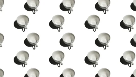 Pattern with many empty tea cups animated on white background Stock Footage 134181512