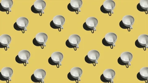 Pattern with many empty tea cups animated on yellow background Stock Footage 134181630
