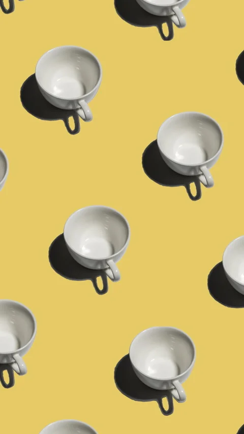 Pattern with many empty tea cups animated on yellow background Stock Footage 310656119