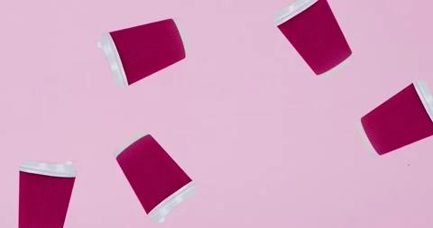 Pattern with many magenta-colored paper craft coffee cups floating in the ai Video stock 231674487