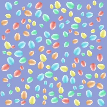 A pattern of many multi-colored Easter eggs on a blue background. The concept of 스톡 일러스트
