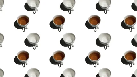Pattern with many tea cups and empty cups animated on white background Stock Footage 134512540