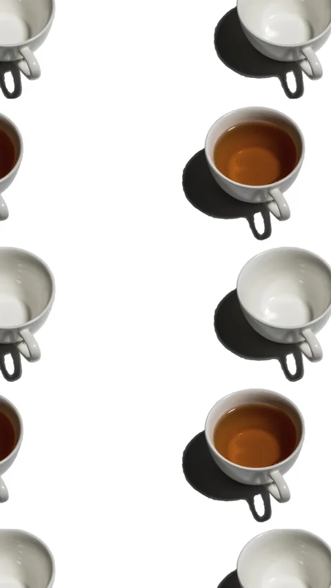 Pattern with many tea cups and empty cups animated on white background Stock Footage 311569391