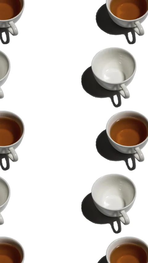 Pattern with many tea cups and empty cups animated on white background Stock Footage 313494840